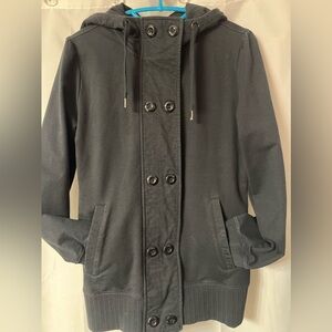 The North Face fleece jacket. Black with hood and full zip. Size L. EUC.